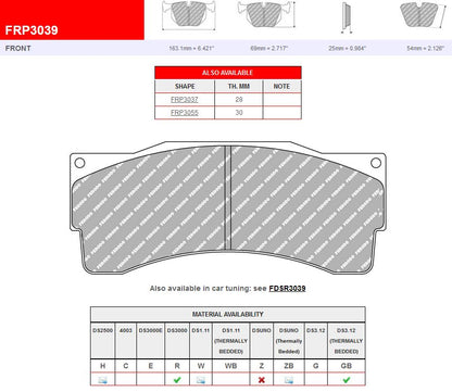 Plaquettes Ferodo DS3000 FRP3039R - AP Racing Pro5000r CP9665